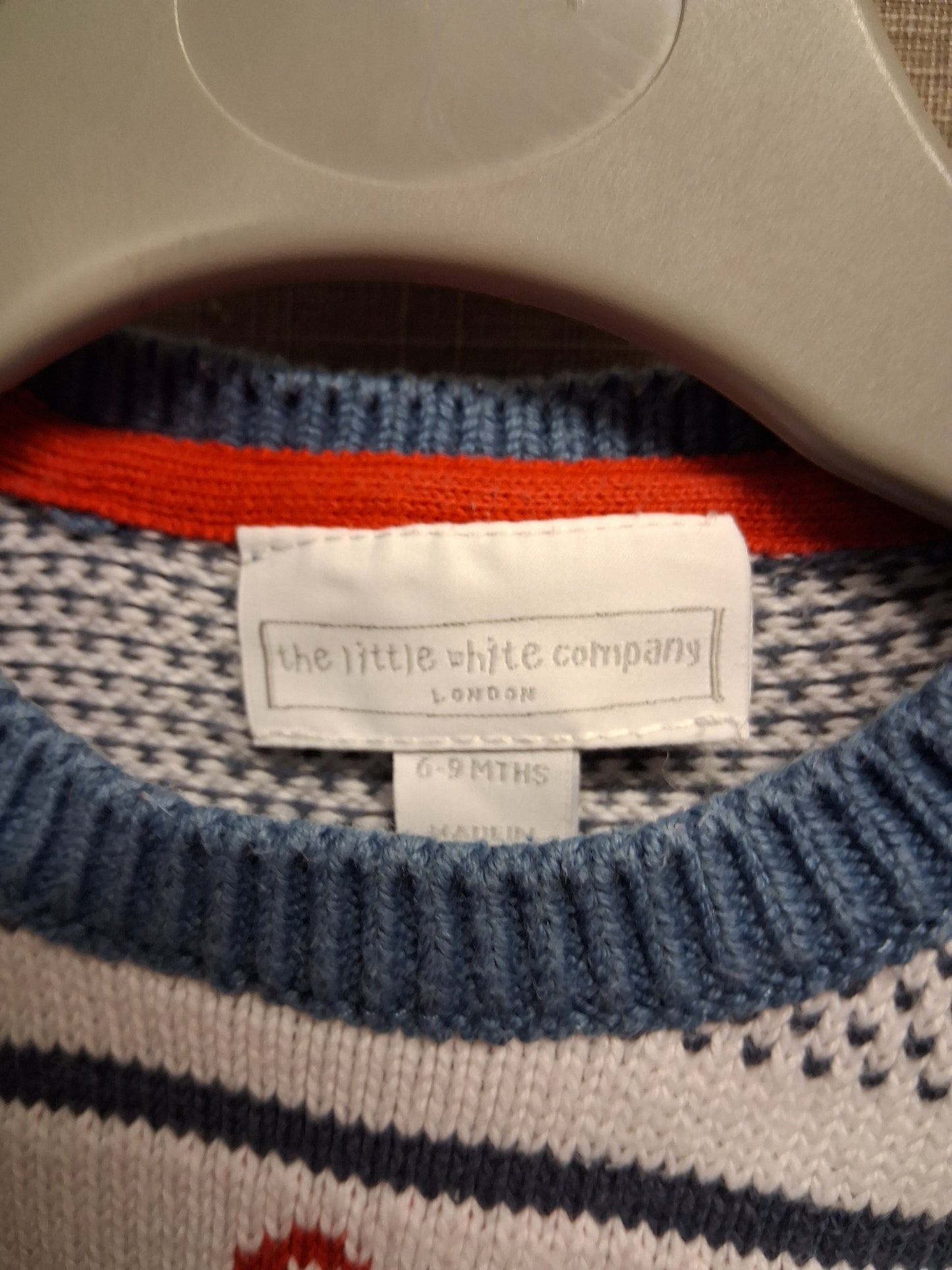 The Little White Company Nautical Theme Crew Neck Knitted Sweater Blue White Age 6-9 Months