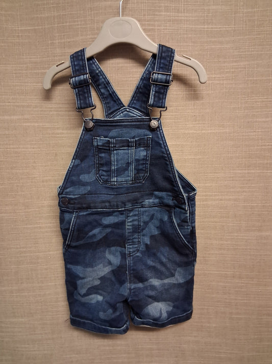 Next Boys Short Dungarees Blue Camouflage Age 2-3 Years