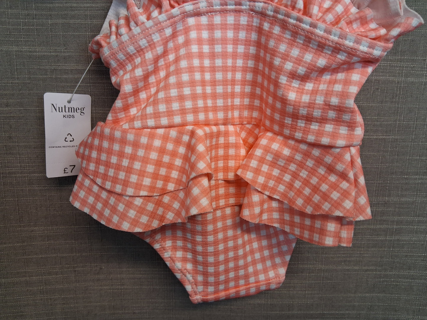 Nutmeg Girls Peach Check Swimsuit One Piece Age 6-9 Months New
