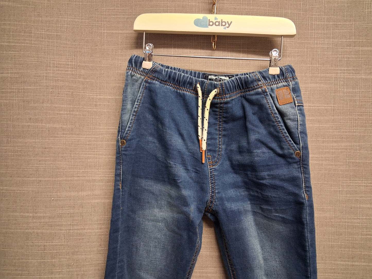 Next Boys Denim Jeans Blue Elastic Waist Tiger on Pocket Age 5-6 Years