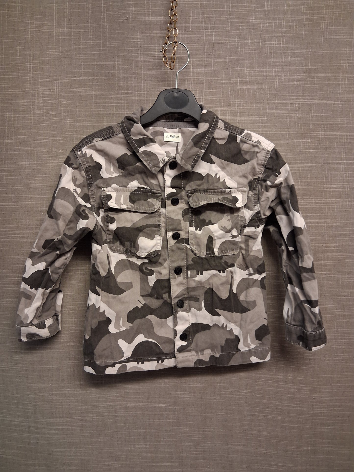 F&F Boys Camoflague Denim Style Shirt Grey Tones Age 5-6 Years