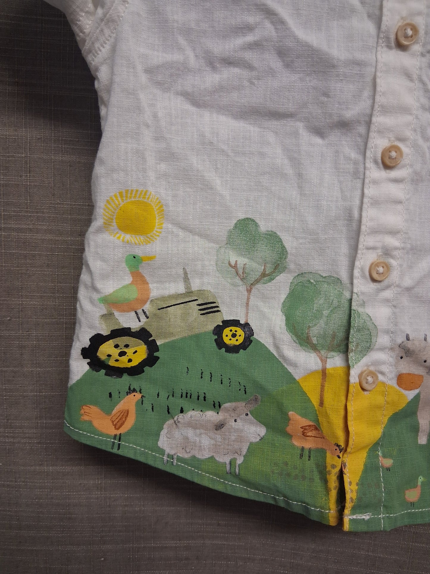 George Shirt Boys White Short Sleeve Farm Print Age 12-18 Months