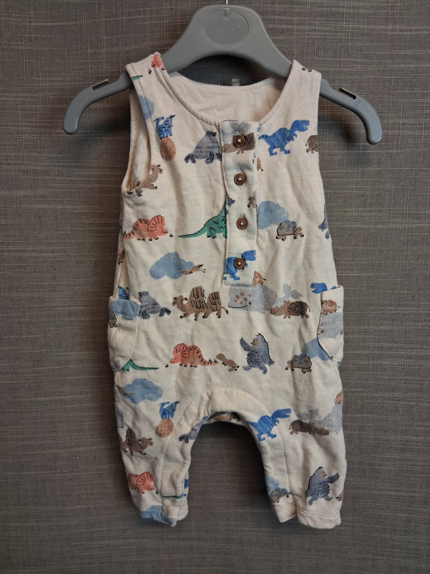 Marks & Spencer Boys Cream Animal Print One Piece Dungarees Age 0-3 Months