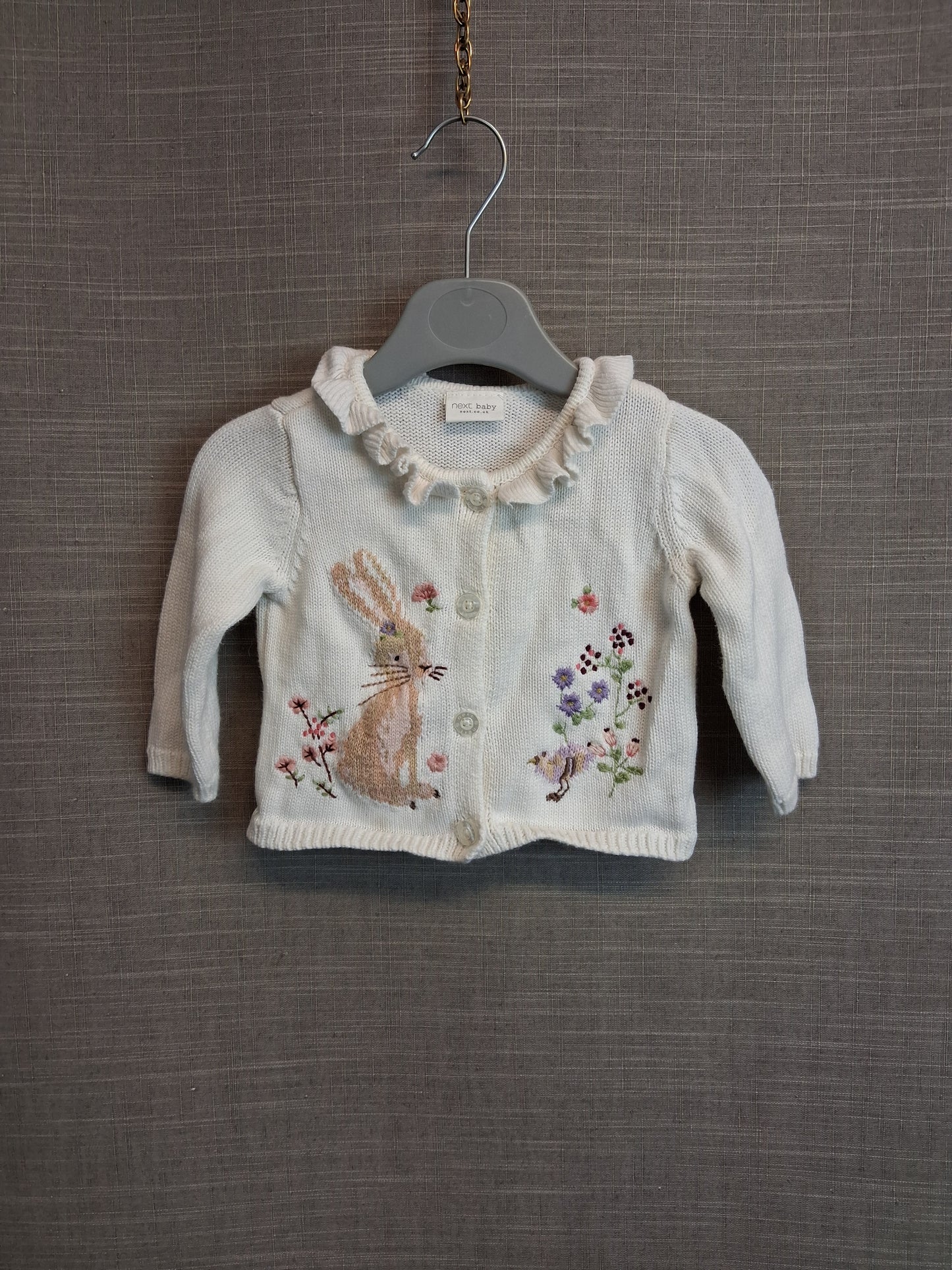 Next Girls Cotton Knitted Bunny Theme Cardigan Age 0-3 Months