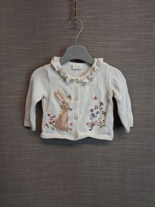 Next Girls Cotton Knitted Bunny Theme Cardigan Age 0-3 Months