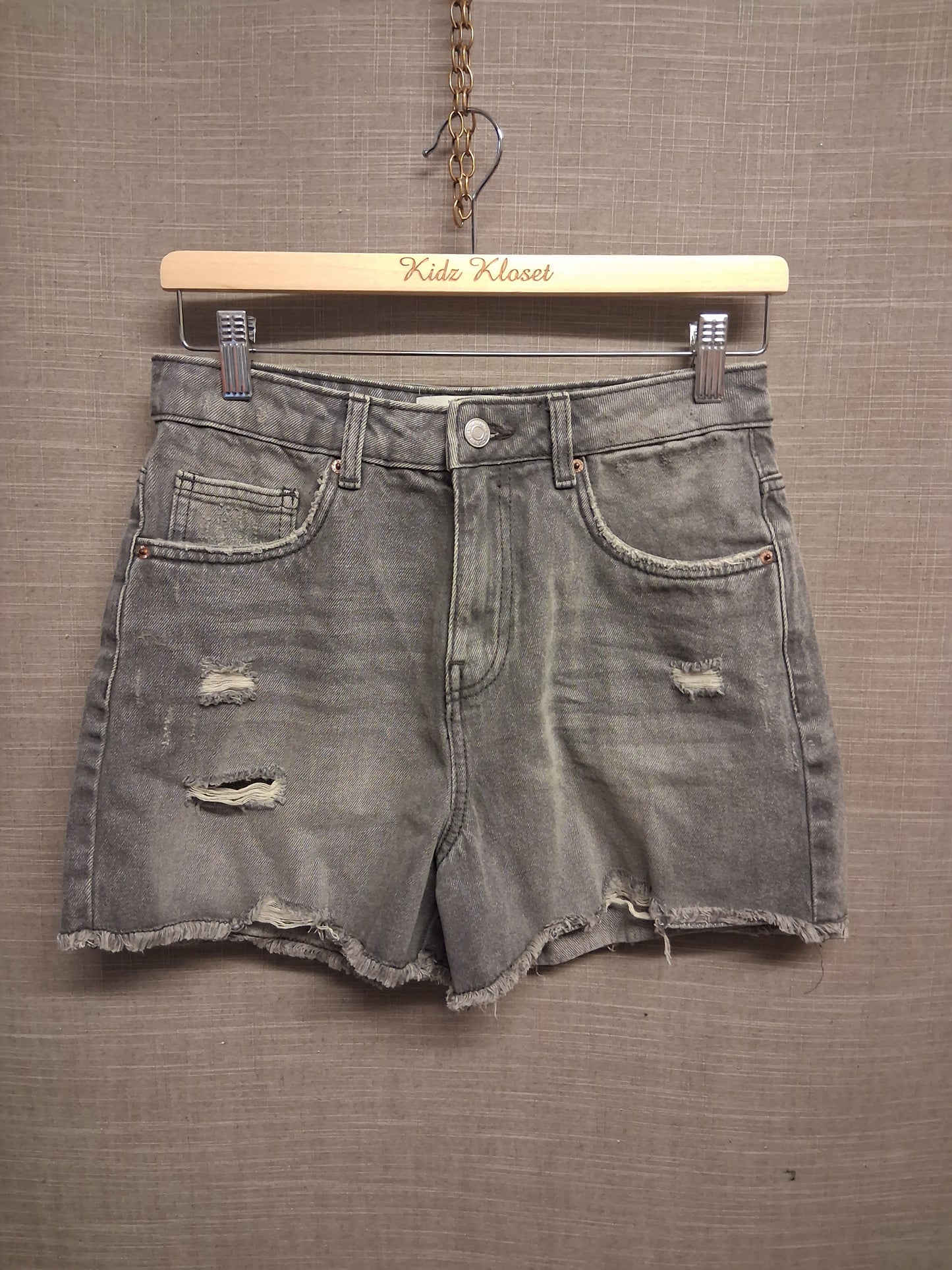 New Look Girls Denim Grey Distressed High Rise Shorts Age 14 Years