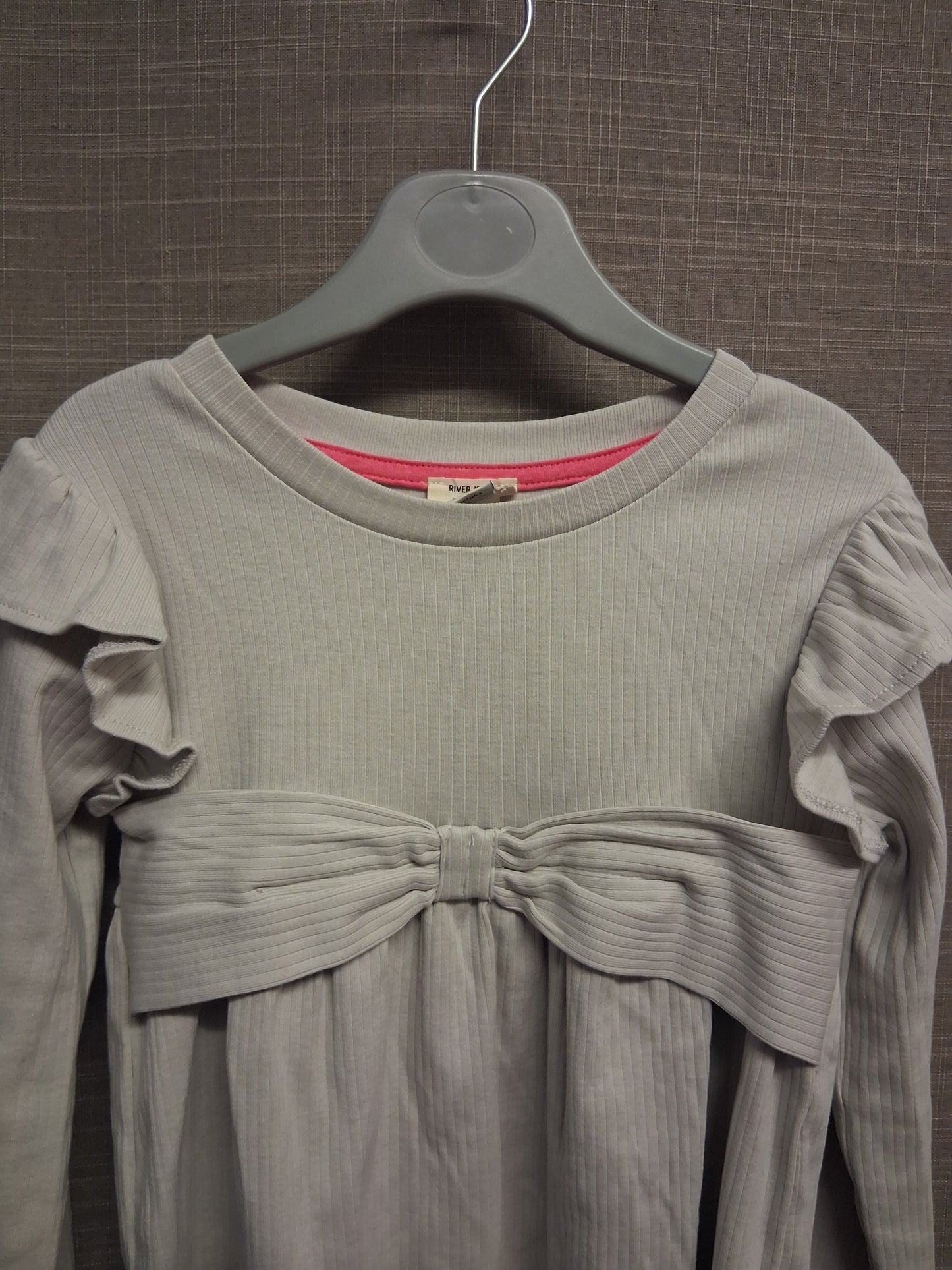 River Island Grey Ribbed Long Sleeve Top Bow Detail Age 3-4 Years