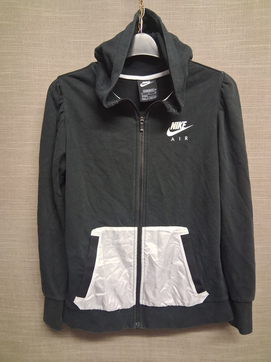 Nike Girls Hoodie Black Full Zip Contrasting White Pockets Age 13-15 Years