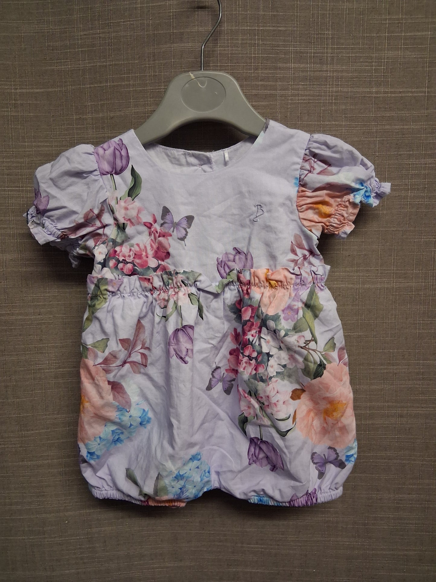 George Girls Lilac Floral Romper Puff Short Sleeve Age 0-3 Months