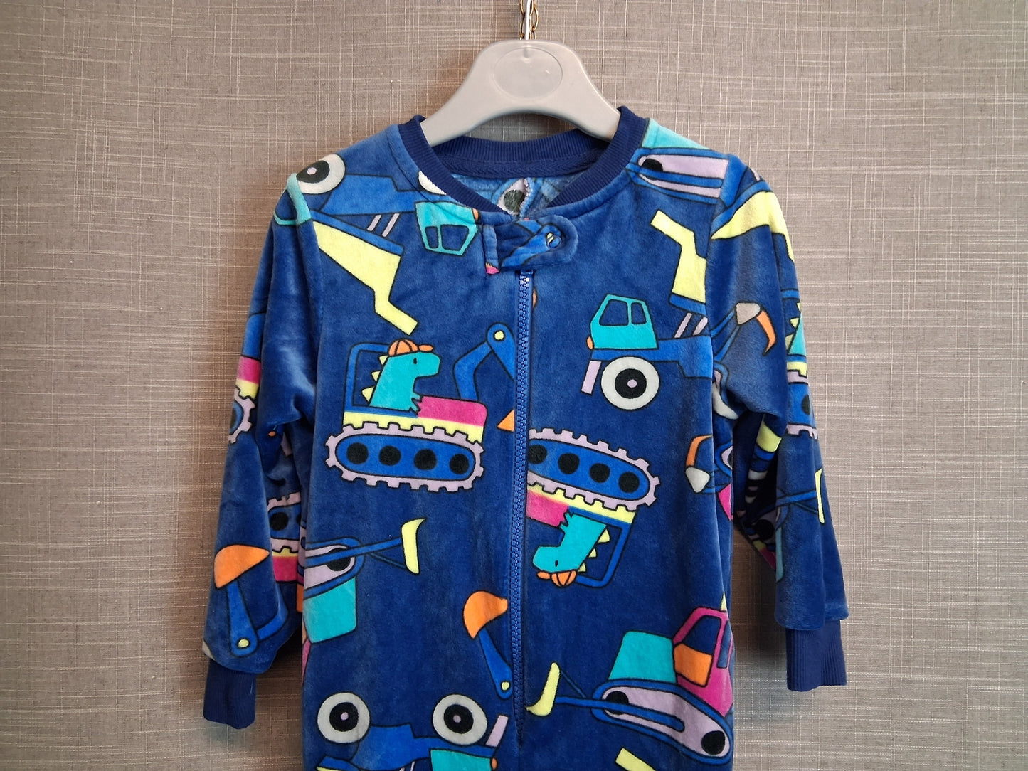 Matalan Boys Velour One Piece Sleepsuit Blue Diggers Themes Age 12-18 Months