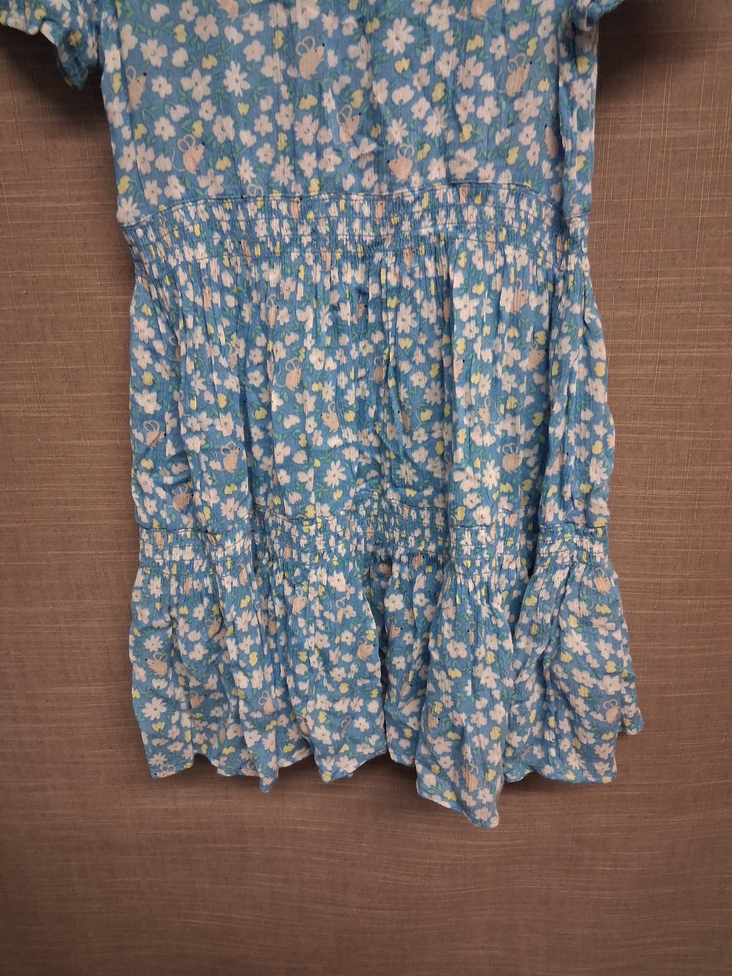 Marks & Spencer Girls Blue Floral Short Sleeve Dress Age 6-7 Years New