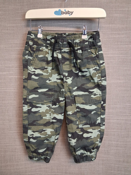 Nutmeg Boys Green Camouflage Cargo Trousers Age 9-12 Months