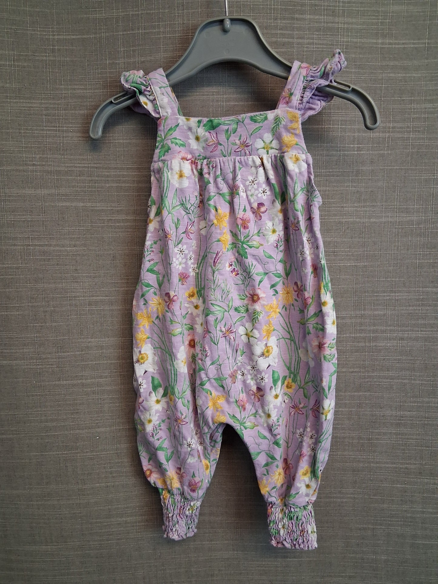 Next Girls Lilac Floral Jersey Sleeveless Romper Age 3-6 Months