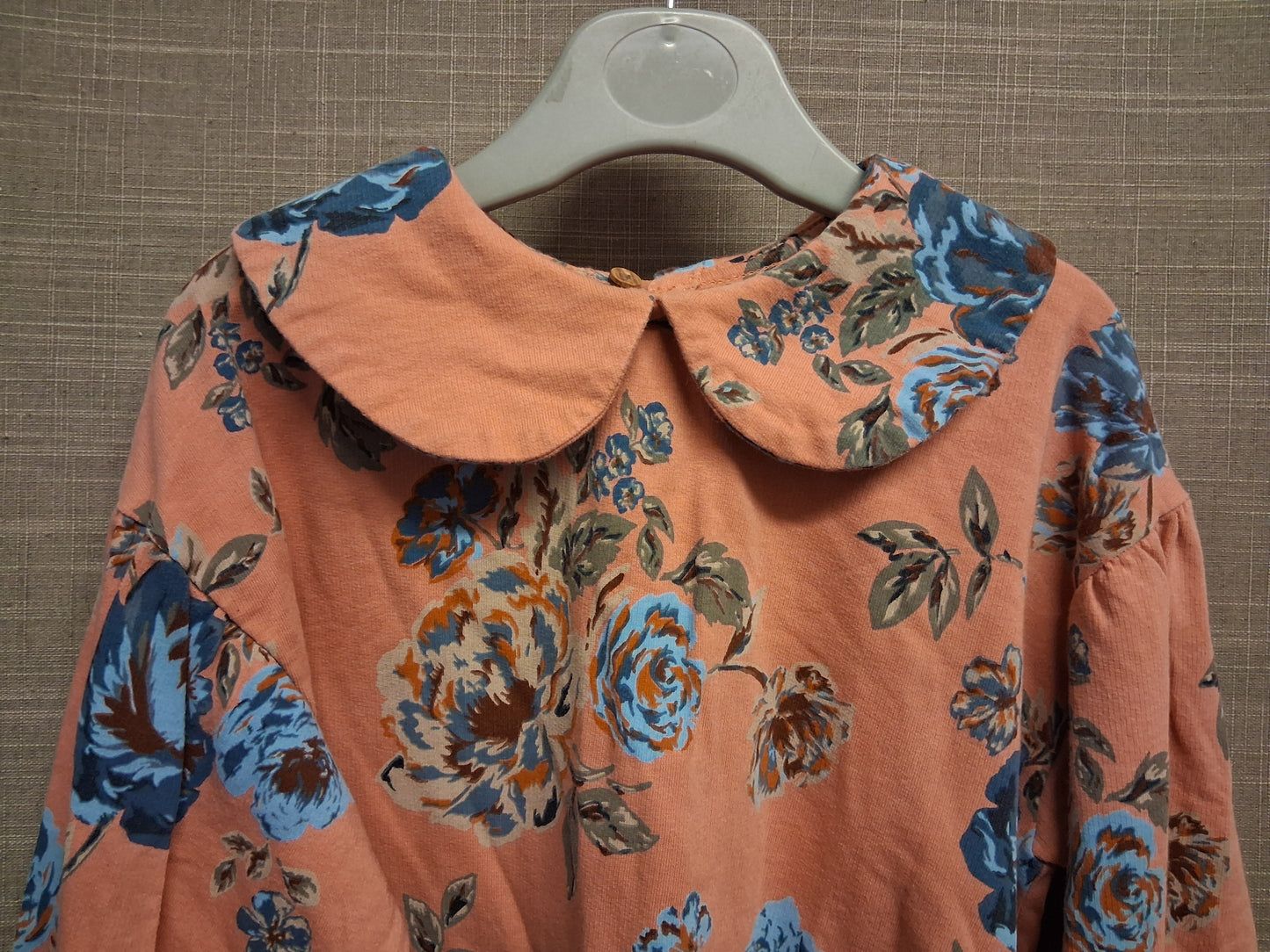 Next Girls Peach Floral Peter Pan Collar Sweater Jumper Age 3-4 Years