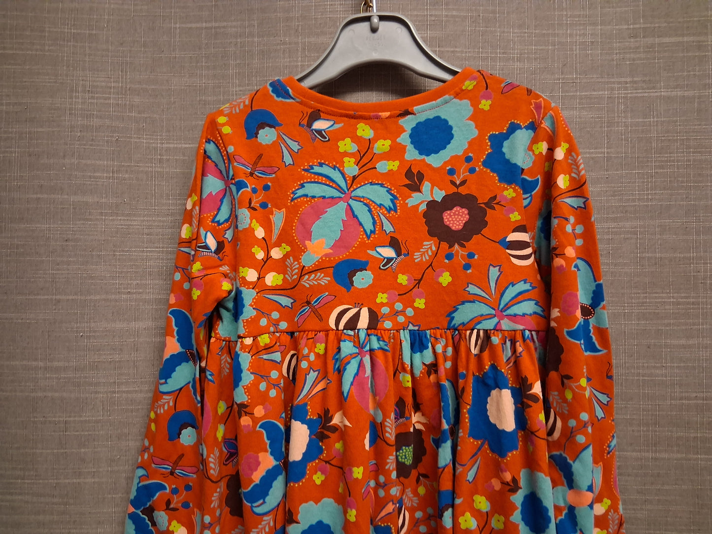 Next Girls Red Multicolour Floral Long Sleeve Jersey Dress Age 6-7 Years