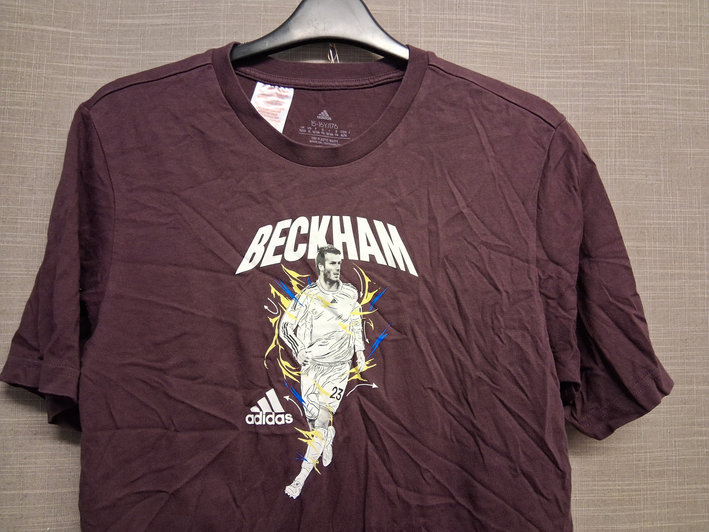 Adidas Boys Burgundy David Beckham Short Sleeve T-Shirt Age 15-16 Years