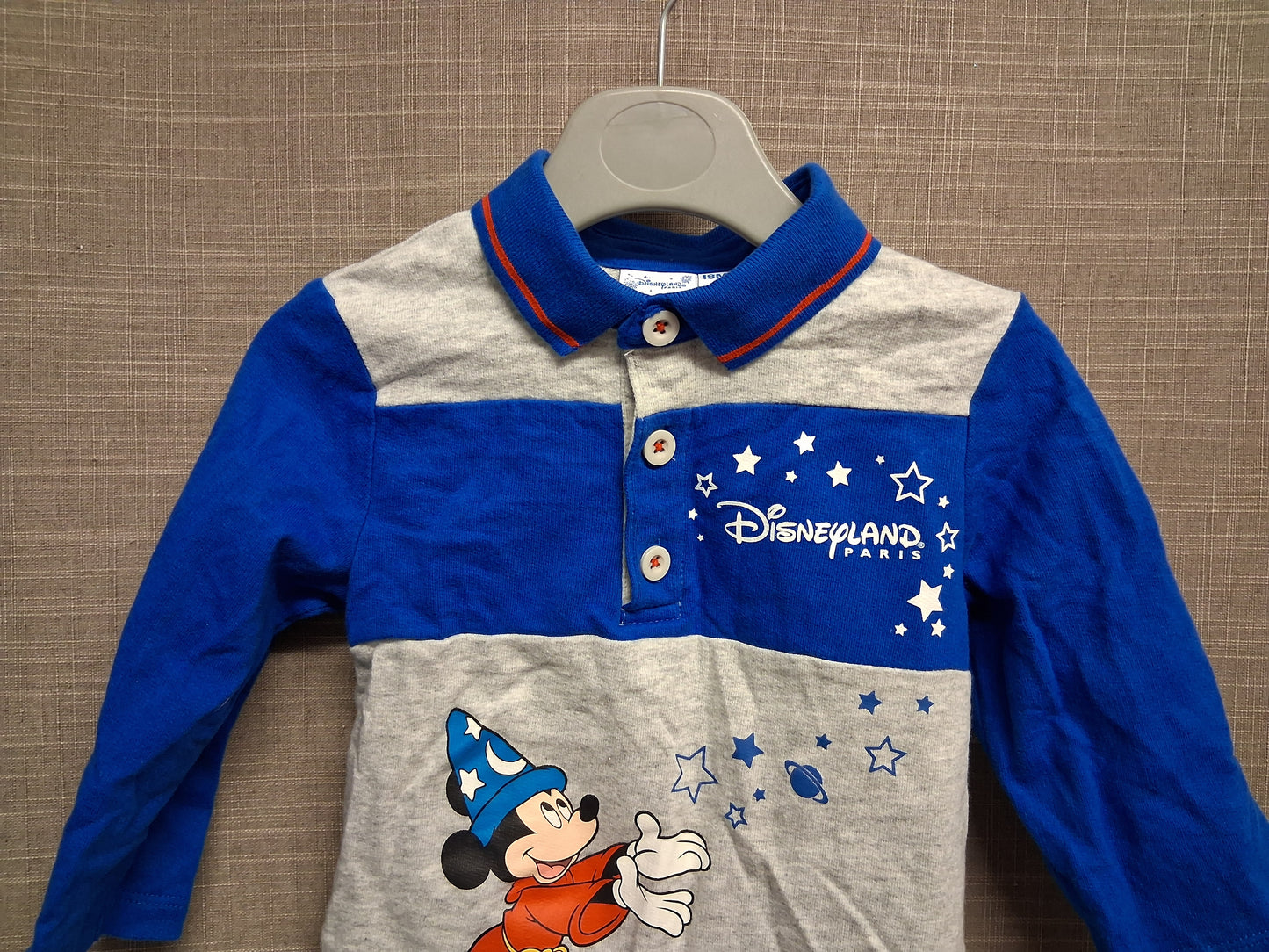 Disneyland Paris Official Mickey Mouse Long Sleeve Jersey T-Shirt Blue Grey Age 18 Months