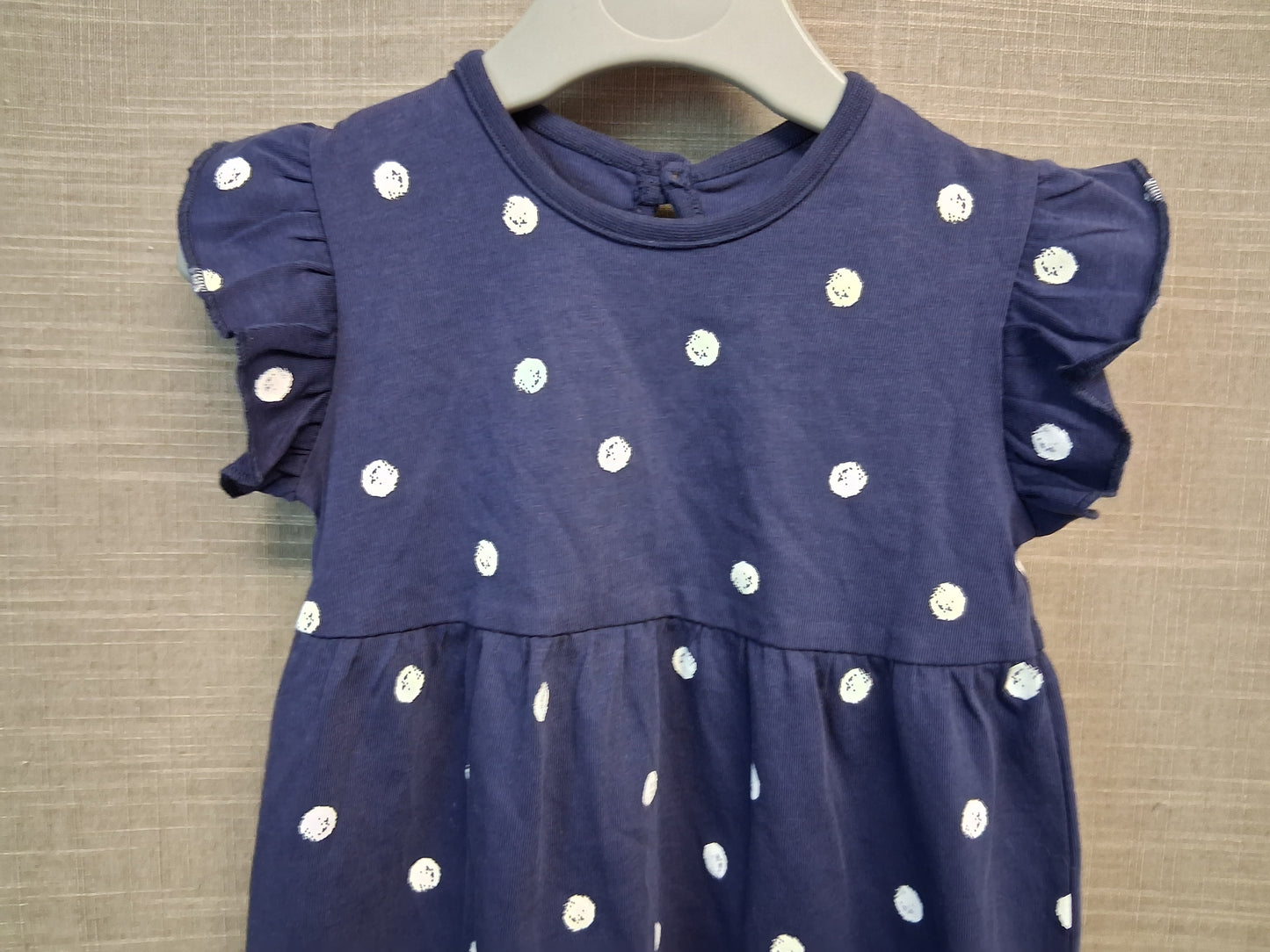 George Girls Blue Spotty A Line Dress Jersey Age 9-12 Months