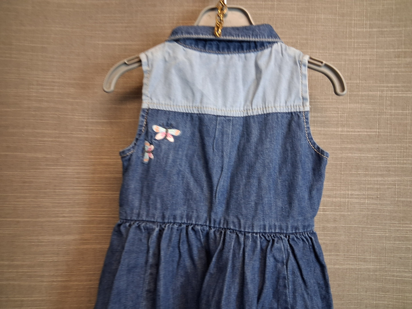 Next Girls Denim Sleeveless Dress Blue Embroidered Age 18-24 Months