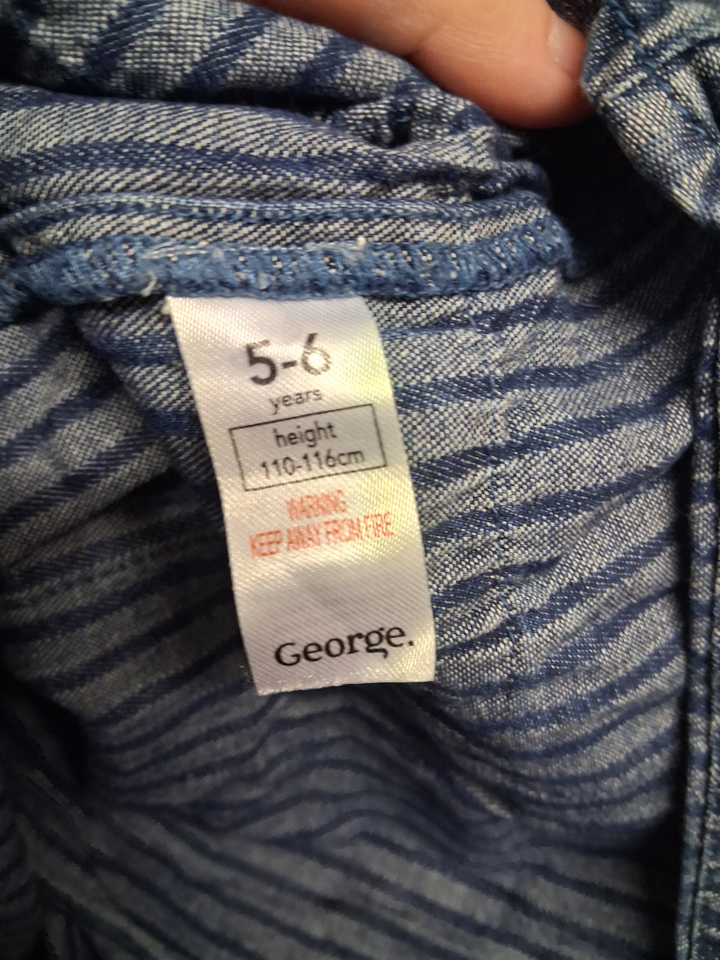 George Girls Denim Blue Stripe A Line Dress Age 5-6 Years