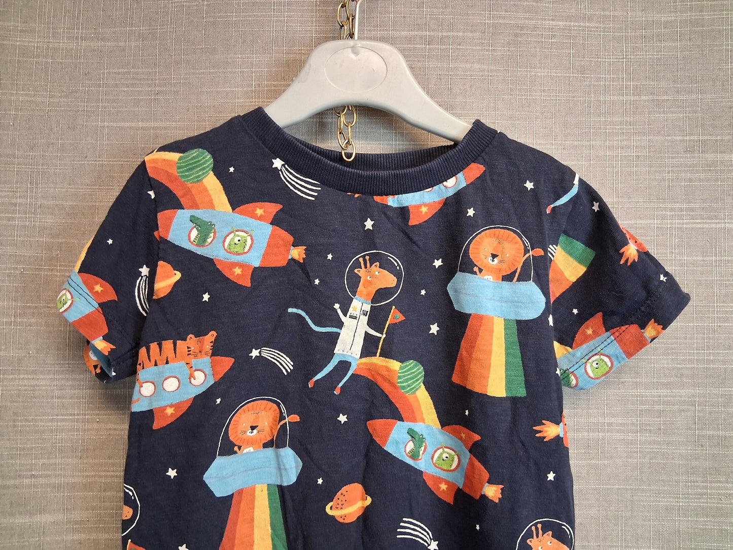 Next Space Theme Blue T-Shirt Short Sleeve 100% Cotton Age 3-4 Years