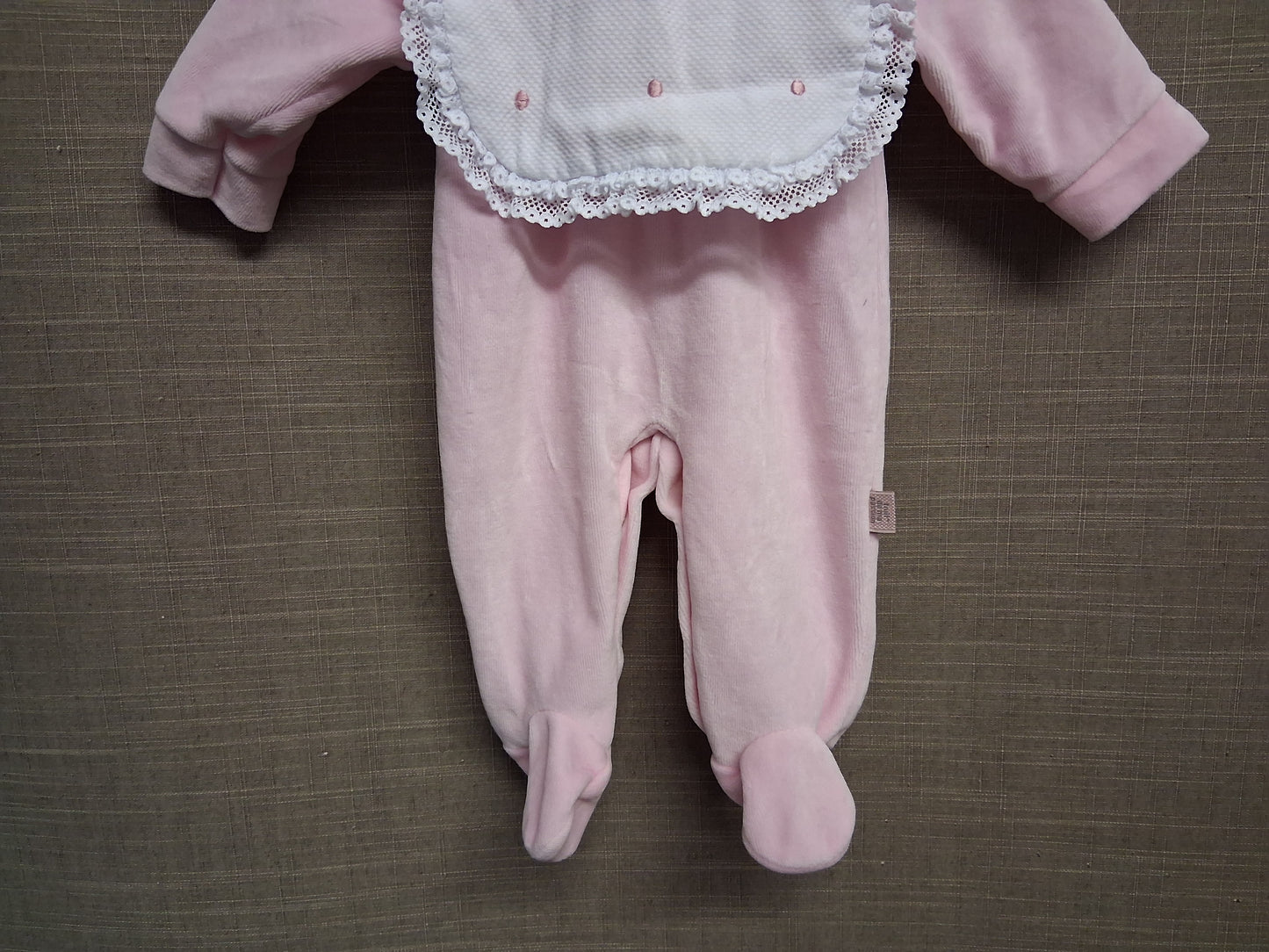Fruit de ma Passion Girls Pink Tradition Velour Sleepsuit All in One with Bib Collar Age 1 Month