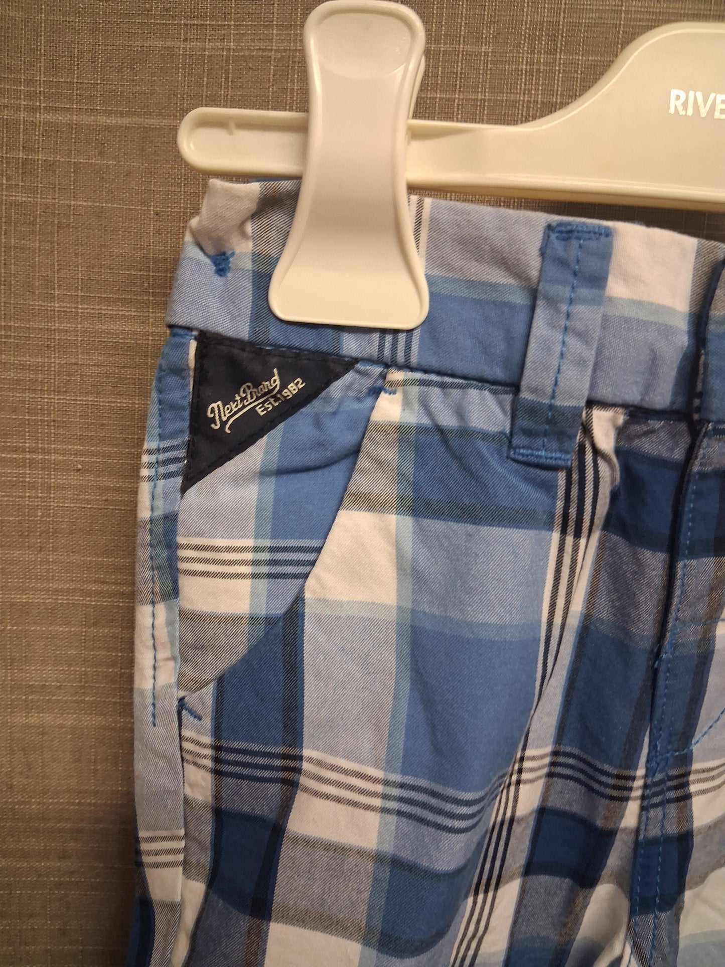 Next Boys Check Blue Shorts Age 2-3 Years Adjustable Waist New