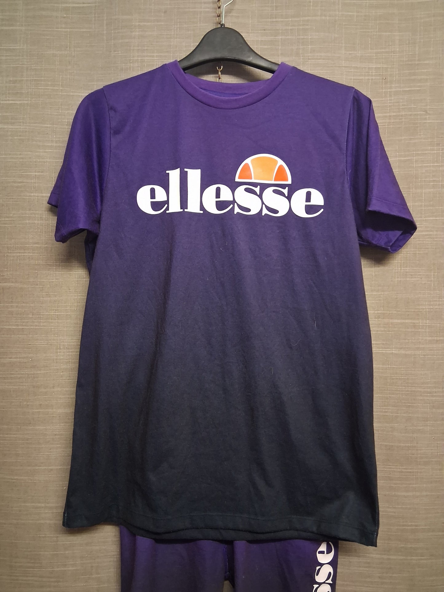 Ellesse Girls 2 Piece Outfit Set T-Shirt Oversized Cycle Shorts Purple Ombre Age 13-14 Years