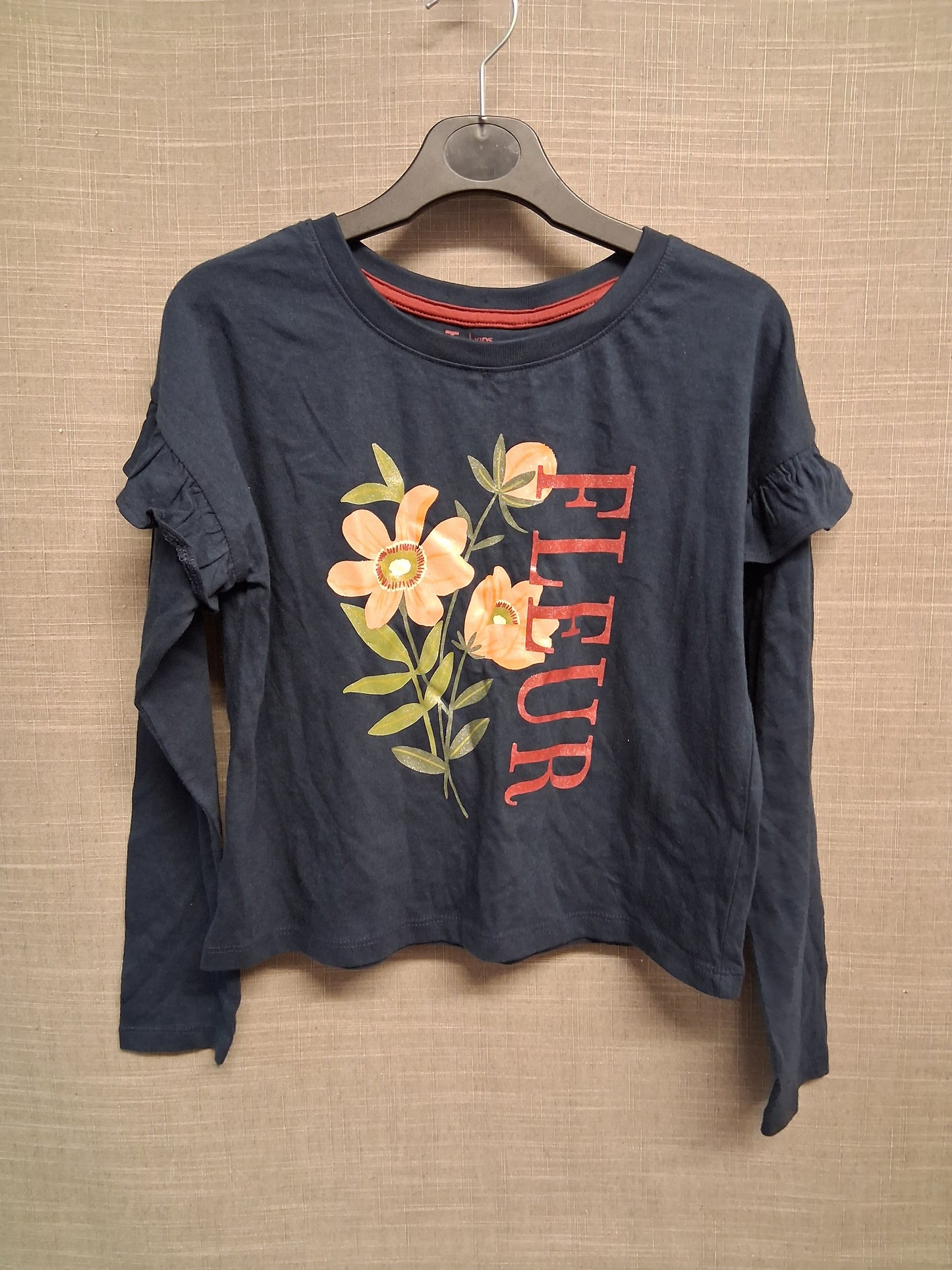TU Girls Long Frill Sleeve Navy T-Shirt Age 9 Years