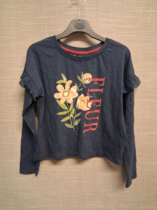 TU Girls Long Frill Sleeve Navy T-Shirt Age 9 Years