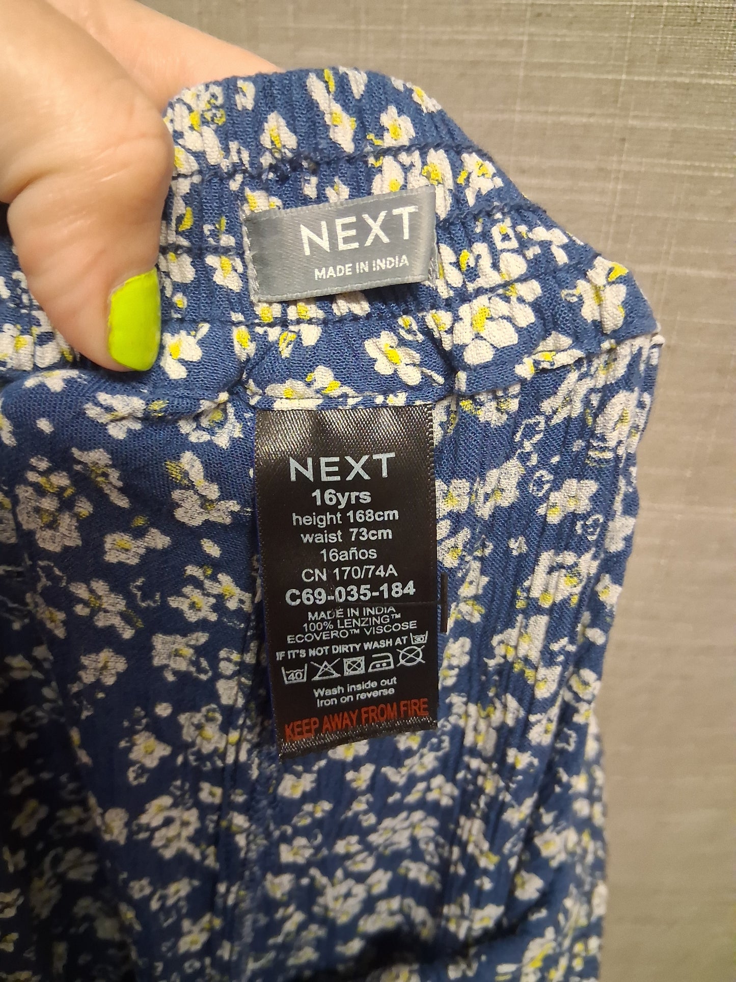 Next Girls Blue White Floral Wide Leg Summer Trousers Age 16 Years