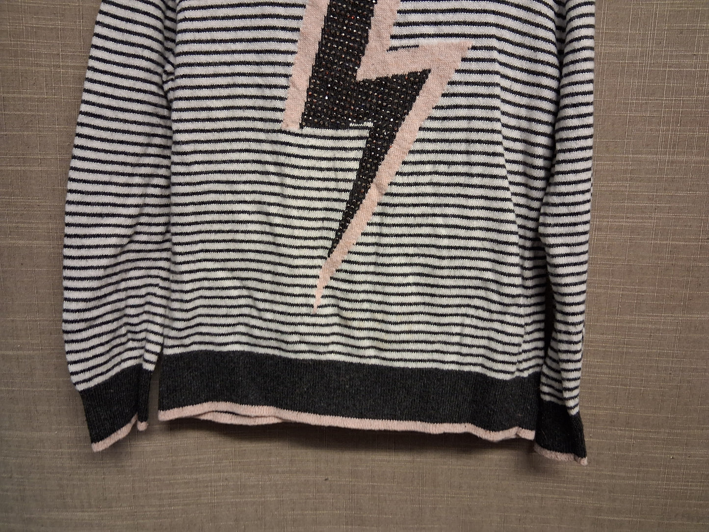 Mintie Mint Velvet Girls Knitted Jumper Sweater Cashmere Blend Grey Stripe Long Sleeve Age 5-6 Years