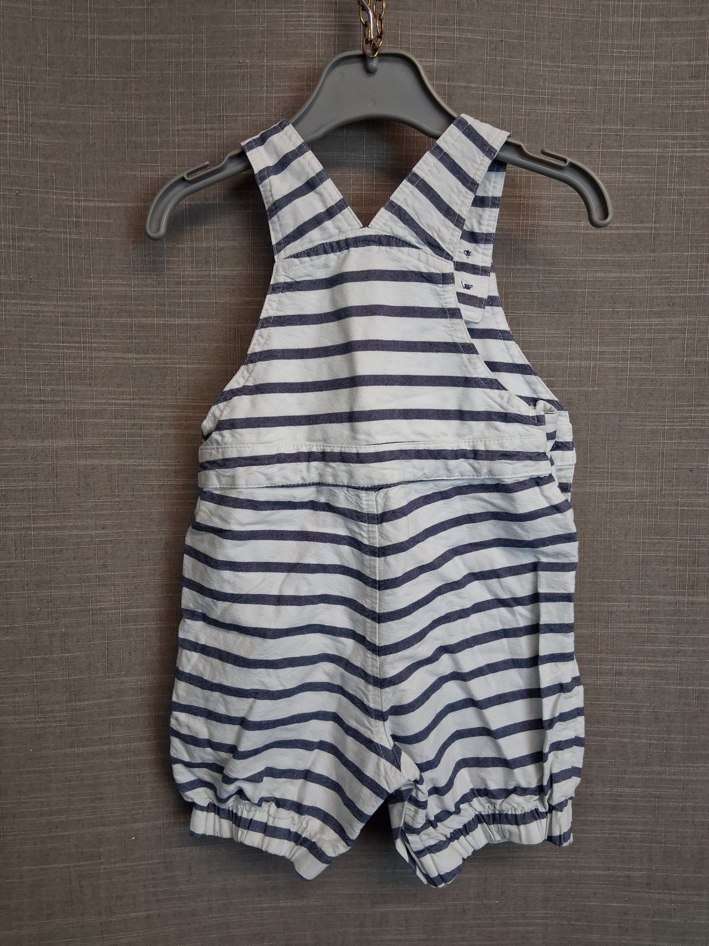 Next Boys Blue White Stripe Short Dungarees Age 12-18 Months