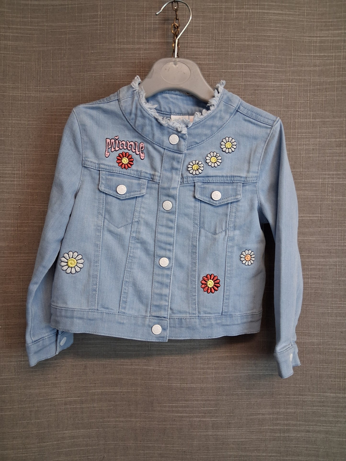 Disney Baby Minnie Mouse Deni Jacket Fray Hem Graphic Print Back Age 18-24 Months