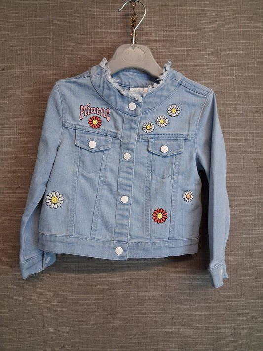 Disney Baby Minnie Mouse Deni Jacket Fray Hem Graphic Print Back Age 18-24 Months