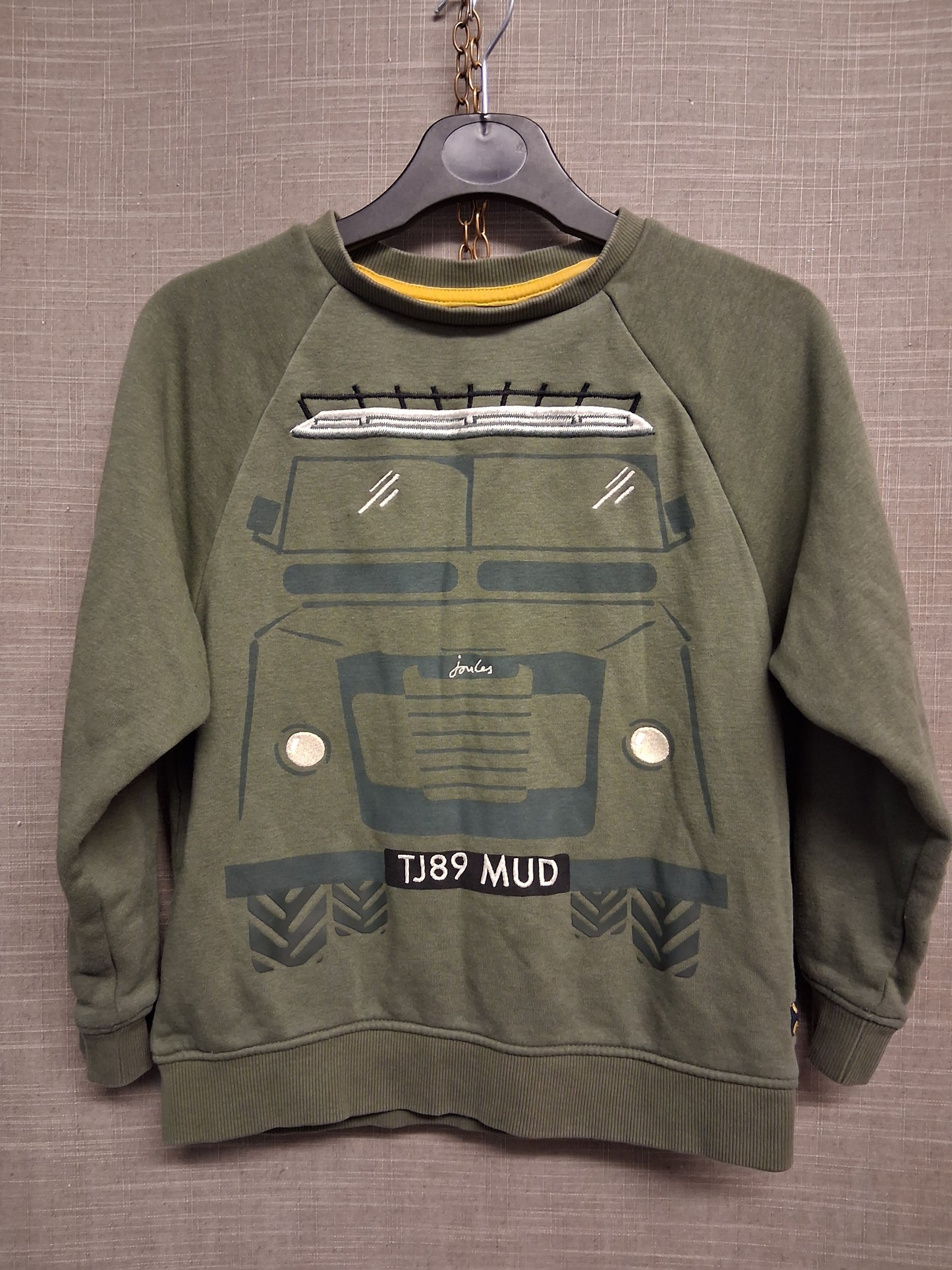 Joules Boys Land-Rover Theme Khaki Sweater Crew Neck Long Sleeve Age 7 Years