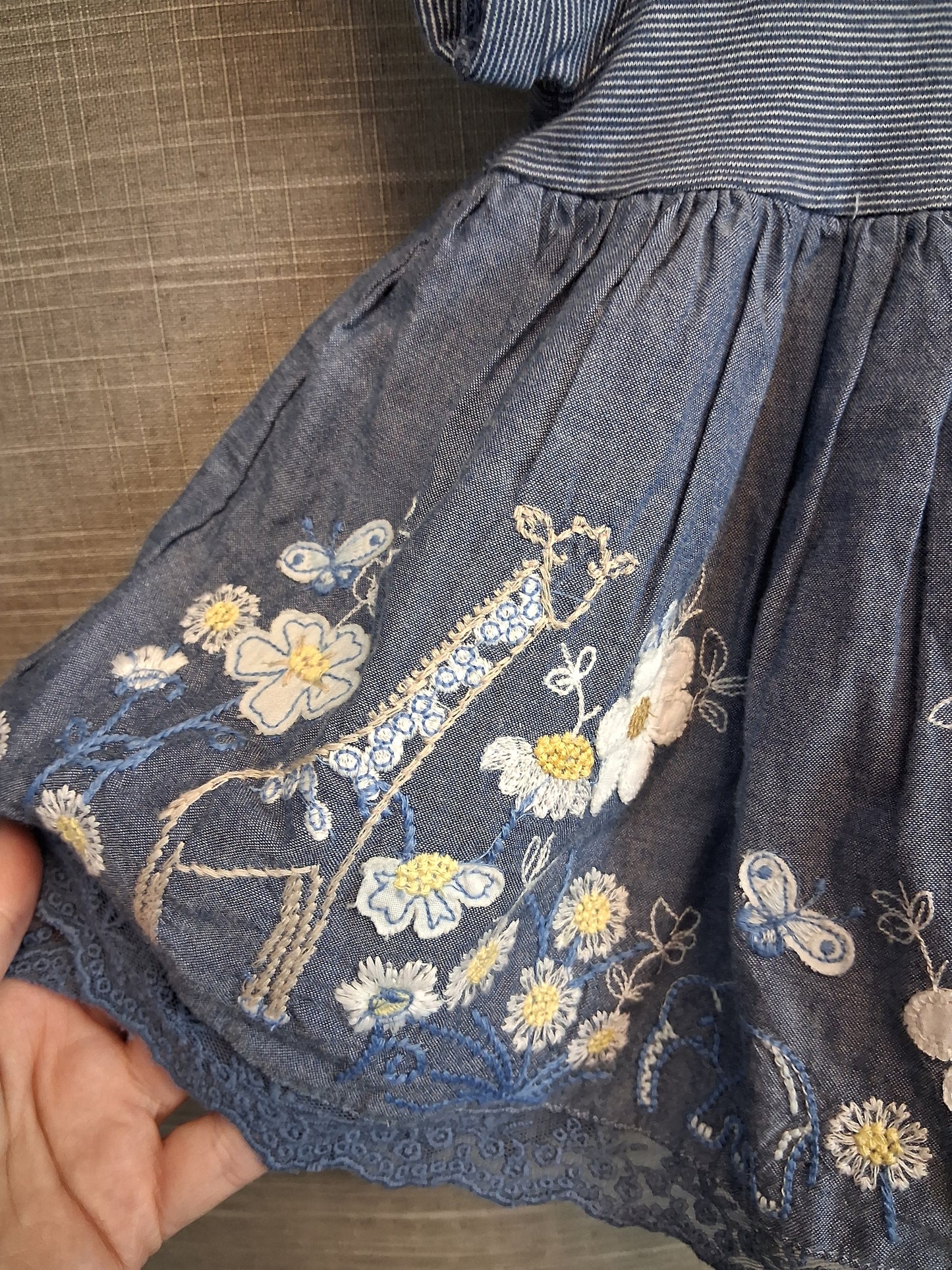 Next Girls Blue Giraffe Embroidered Short Sleeve Dress Age 0-3 Months