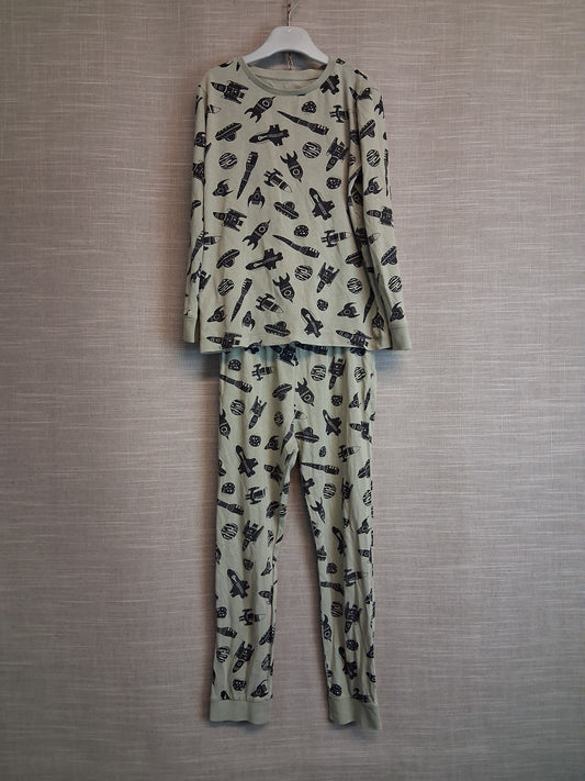 F&F Boys Khaki Space Theme Pyjamas PJs Set Age 7-8 Years