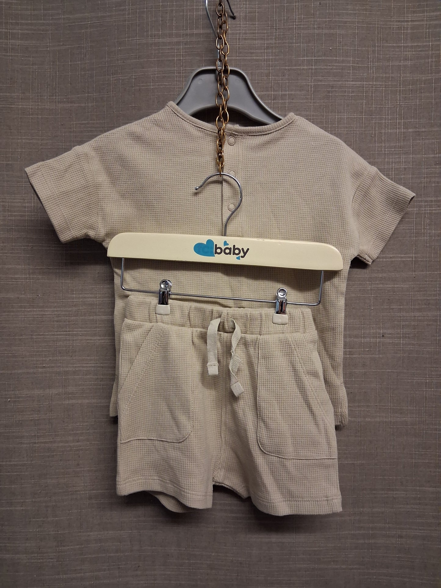 TU Boys Beige 2 Piece Outfit T-Shirt & Shorts Age 3-6 Months