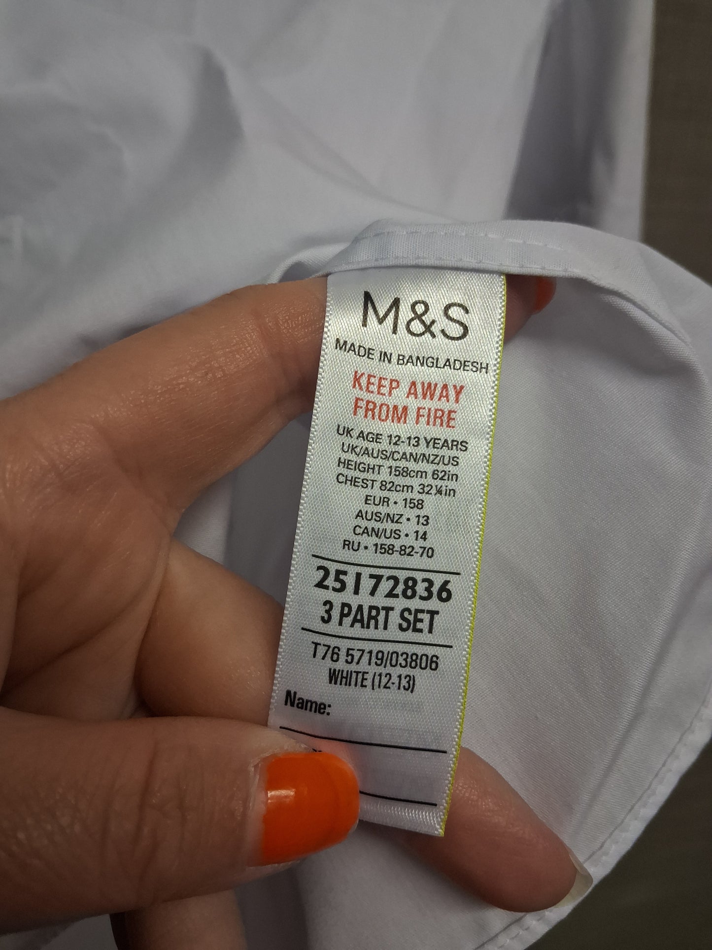 Marks and Spencers Boys White Long Sleeve Shirt Age 12-13 Years