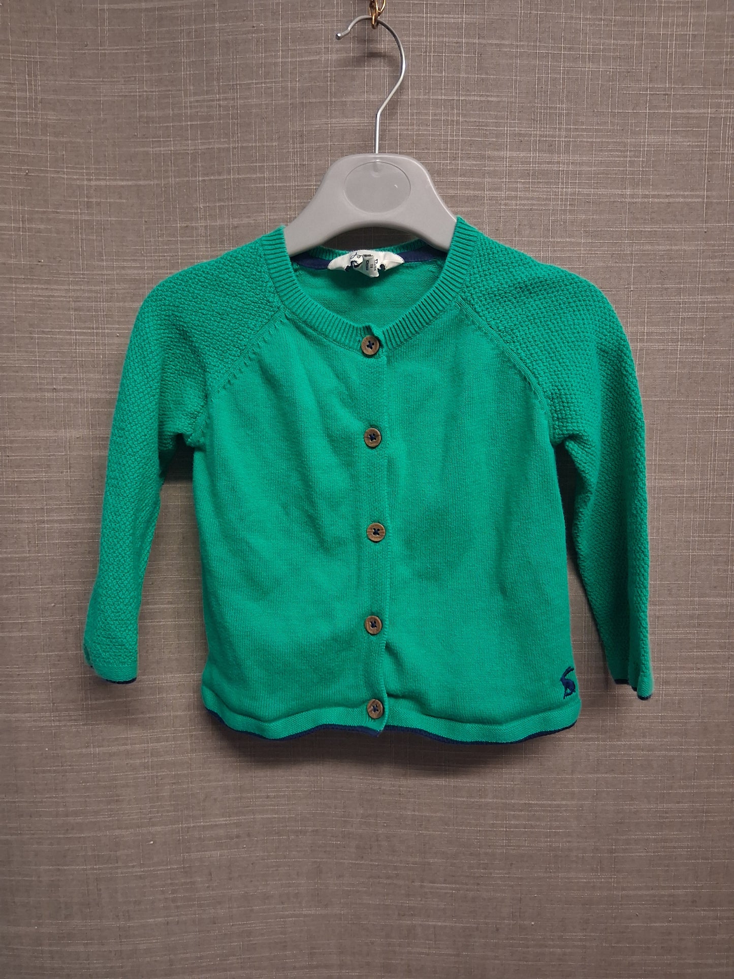 Joules Girls Green Cotton Knit Cardigan Age 9-12 Months