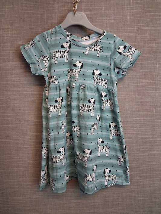 Girls Green Zebra Print Jersey Short Sleeve Dress Age 4 Years