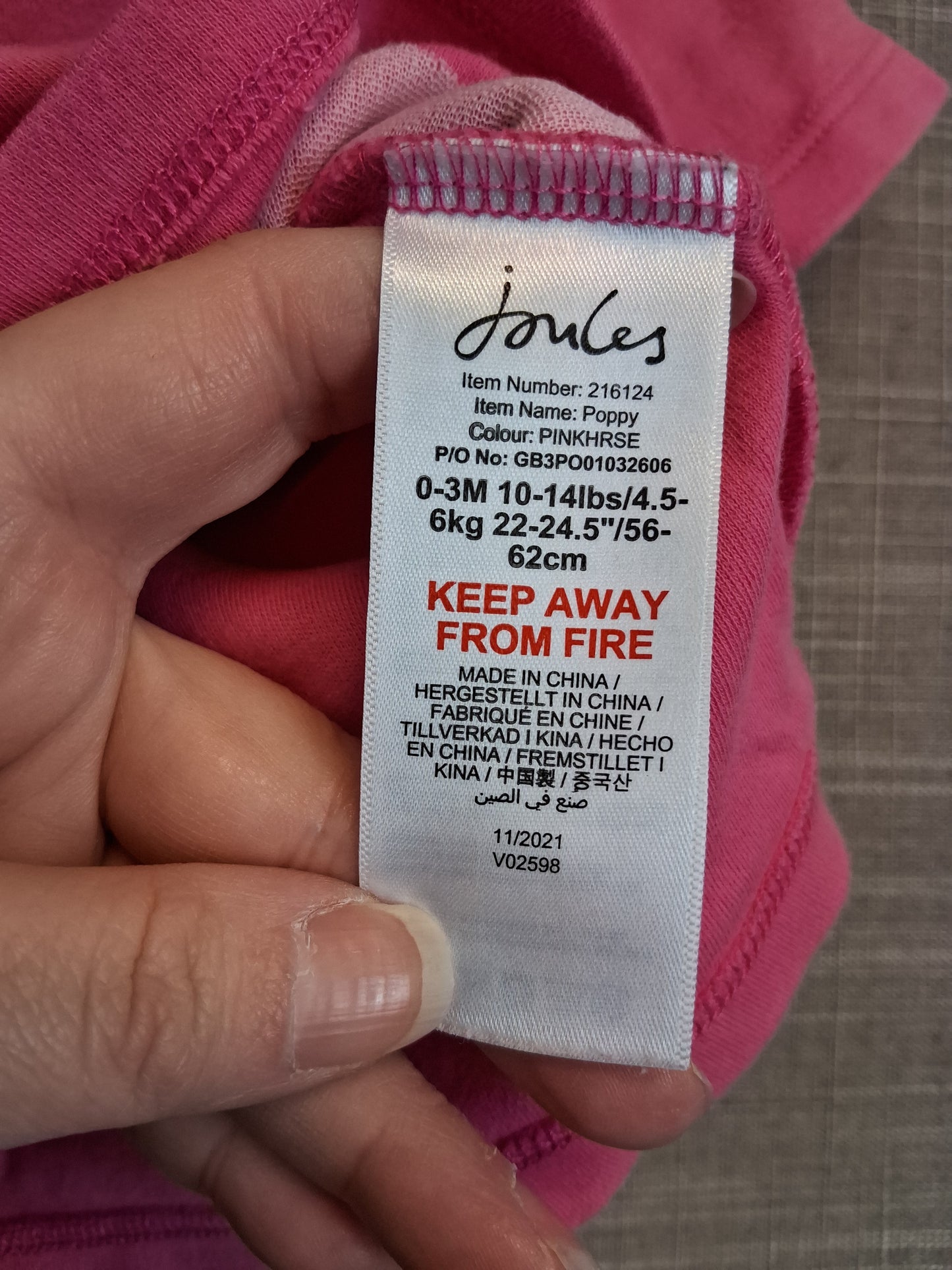 Joules Girls "Poppy" Pink Horse T-Shirt Age 0-3 Months