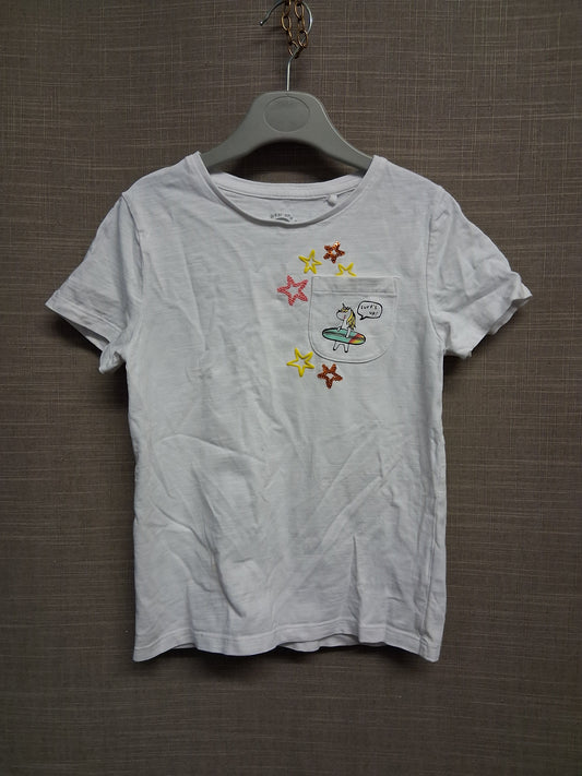 F&F Girls White Short Sleeve T-Shirt Unicorn Theme Age 5-6 Years