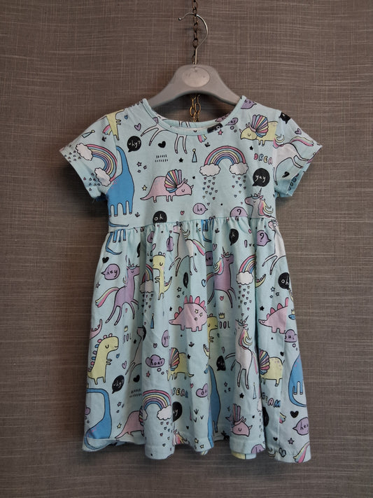 Next Girls Dinosaur Theme Jersey Dress Short Sleeve Age 2-3 Years
