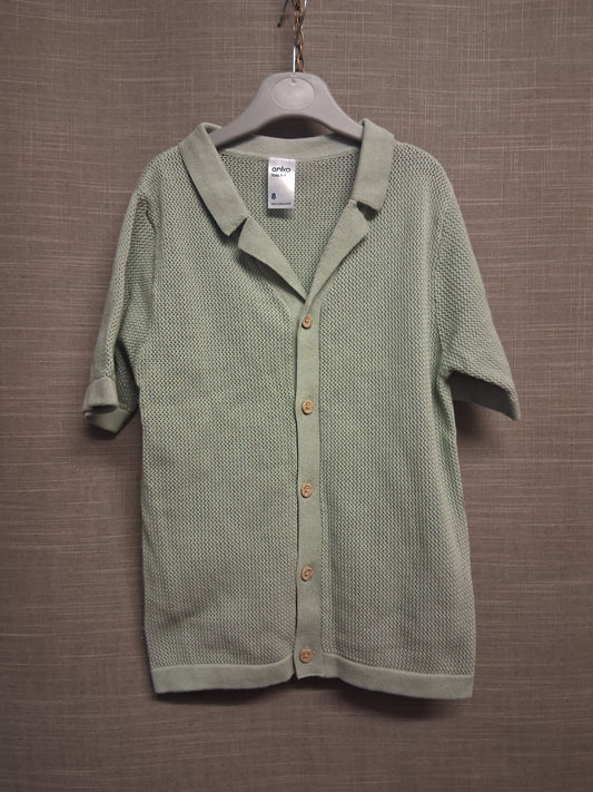 Anko Boys Sage Green Short Sleeve Crochet Shirt V Neck Age 8-9 Years