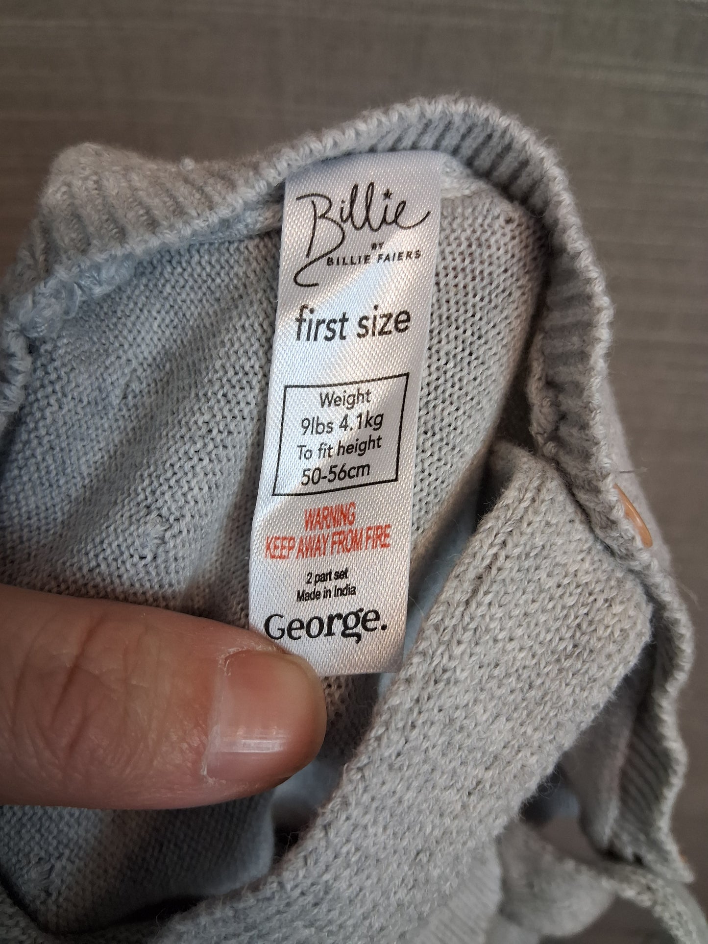 Billie Faiers Boys Grey Knitted Bunny Dungarees Age Tiny Baby