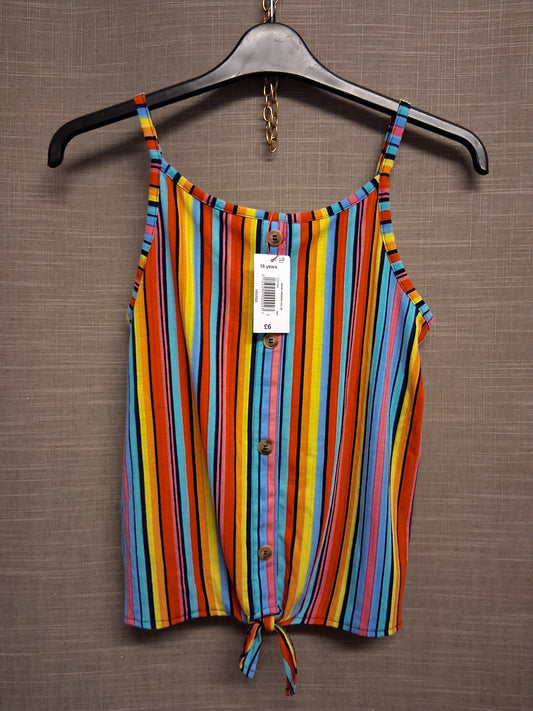 Matalan Girls Vest Tank Top Multicolour Striped Tie Front Age 16 Years