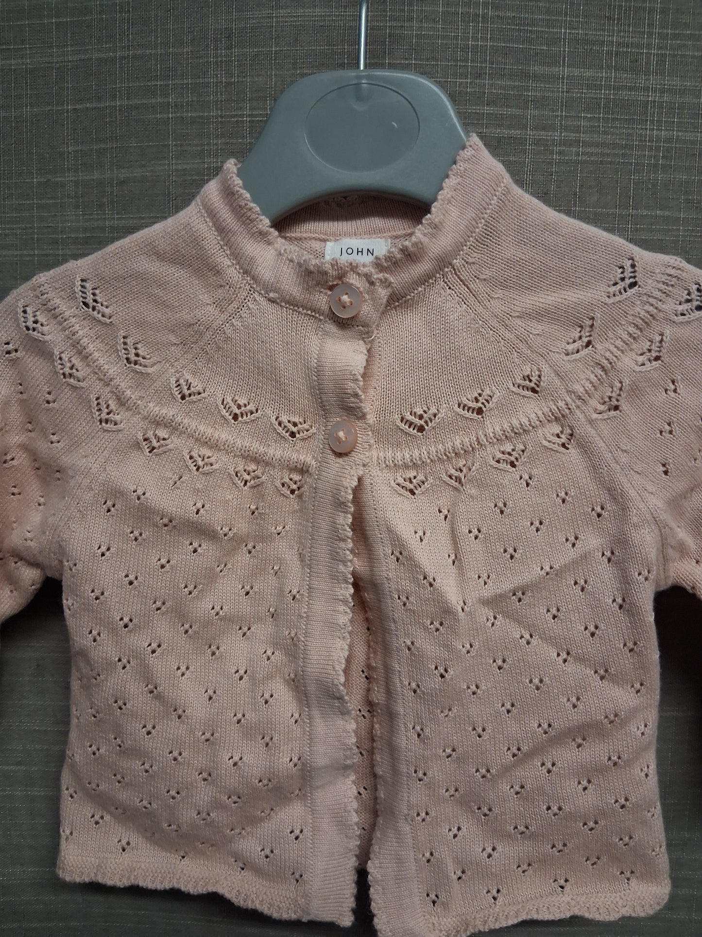 John Lewis Girls Dusky Pink Knitted 100% Organic Cotton Cardigan Age Newborn
