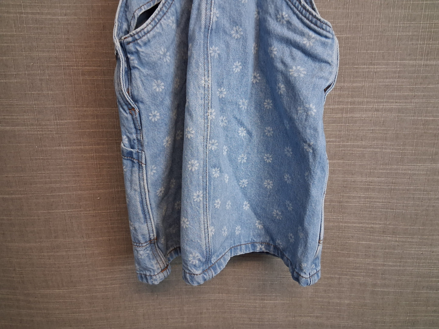 Primark Girls Denim Pinafore Dress Floral Print Age 3-4 Years